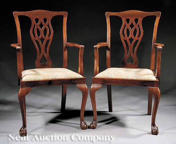 Appraisal: A Pair of Antique Chippendale-Style Carved Mahogany Armchairs th c