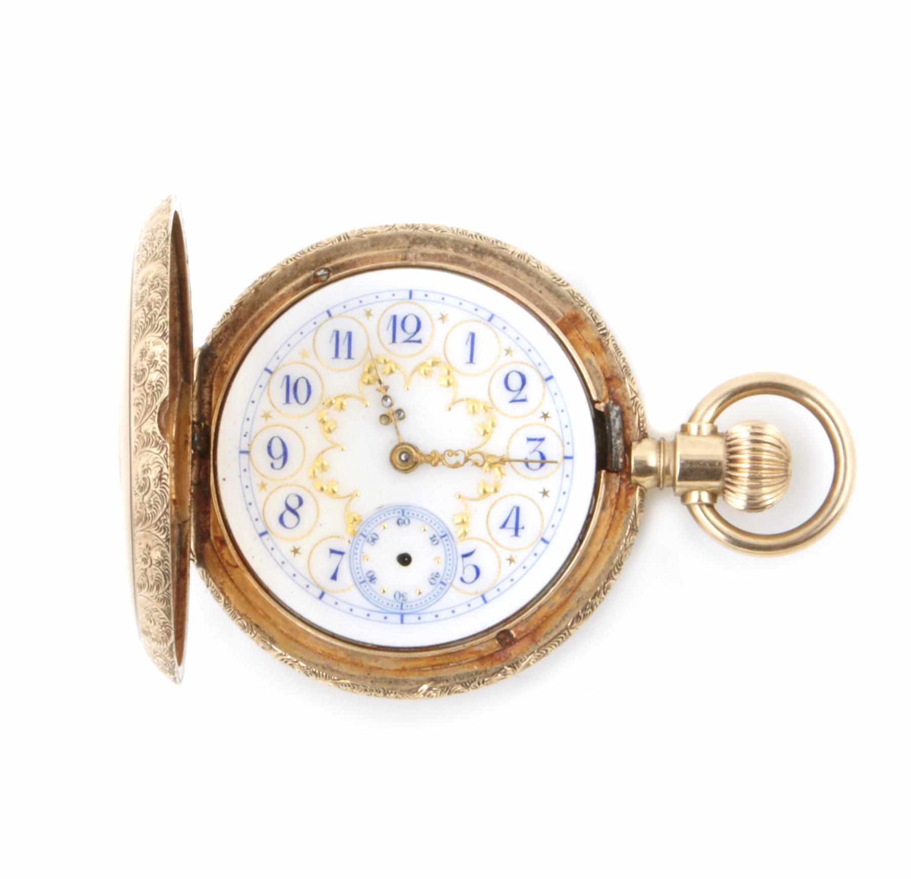 Appraisal: A k gold hunting cased pocket watch Elgin mm diam