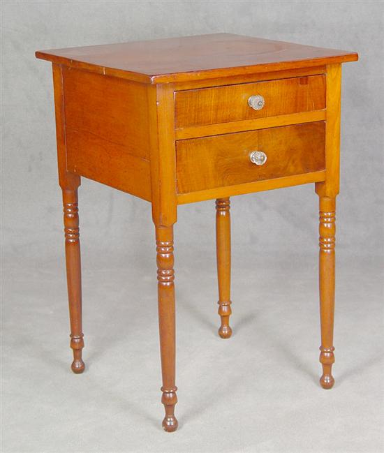 Appraisal: Country Sheraton Cherry Two Drawer Stand Circa Figured veneer drawer