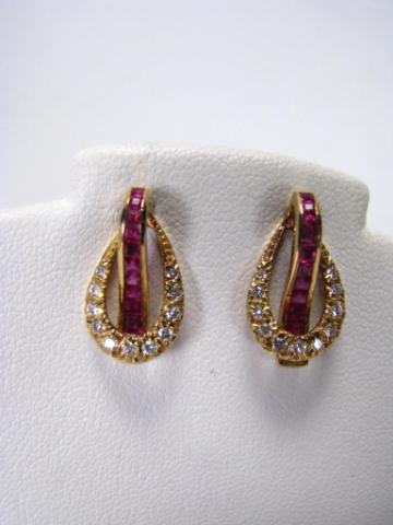 Appraisal: Pair of K yellow gold Italian diamond and ruby earrings