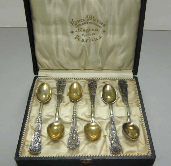 Appraisal: SET OF SIX DANISH SILVER SOUVENIR SPOONS Christian F Heise