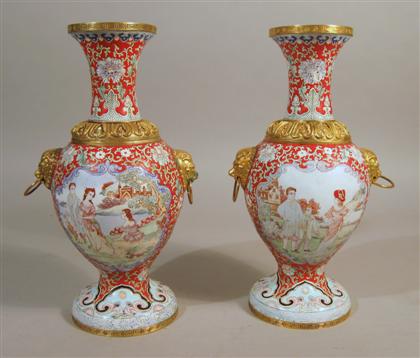 Appraisal: Pair of Chinese gilt-metal and enamel vases Qing dynasty Of