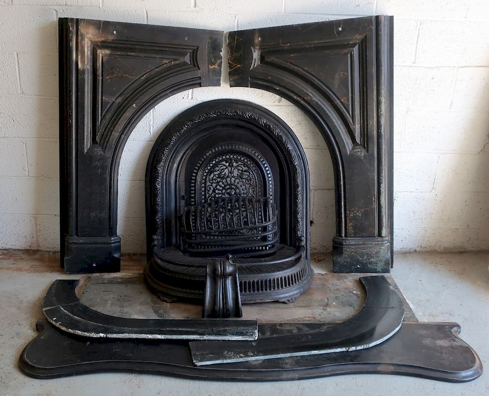 Appraisal: Victorian Slate and Cast Iron Fireplace Victorian slate and cast