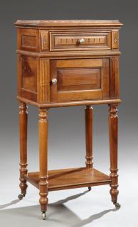 Appraisal: French Henri II Style Carved Walnut Marble Top Nig French