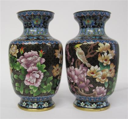 Appraisal: Pair of Chinese cloisonne black ground vasesPrimarily black ground with