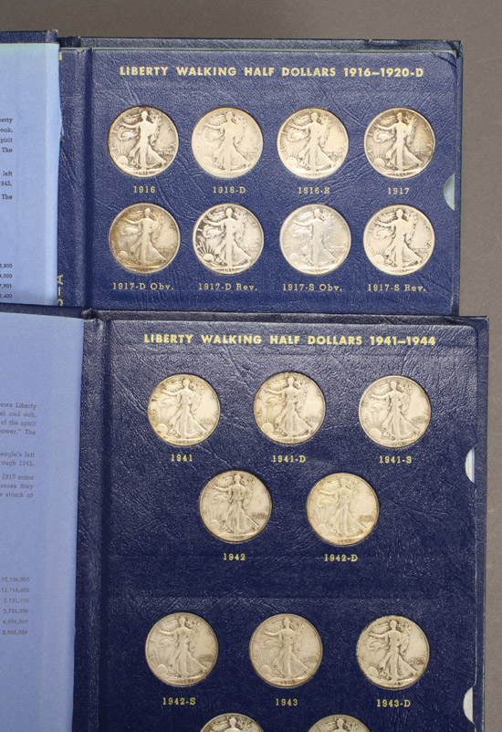 Appraisal: Two Complete Volumes of Liberty Walking Silver Half-Dollars Dating from