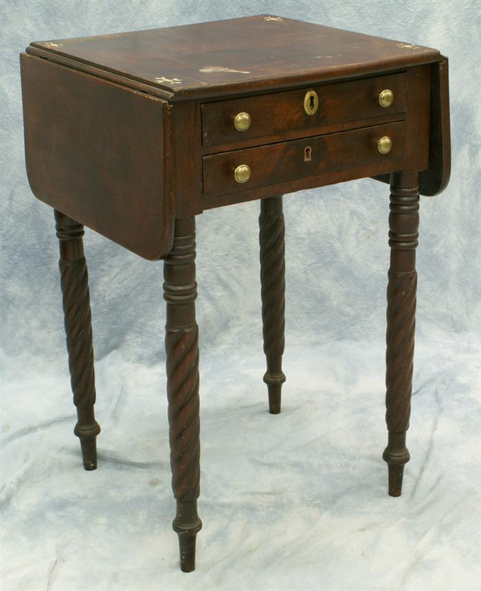 Appraisal: Sheraton drop leaf two drawer work table with ivory inlay