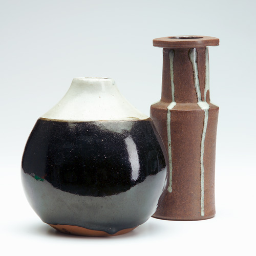 Appraisal: JANET LEACH Two stoneware vases one cylindrical with white glaze