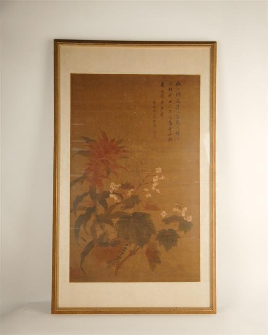 Appraisal: Asian Painting of Flowers Framed H W