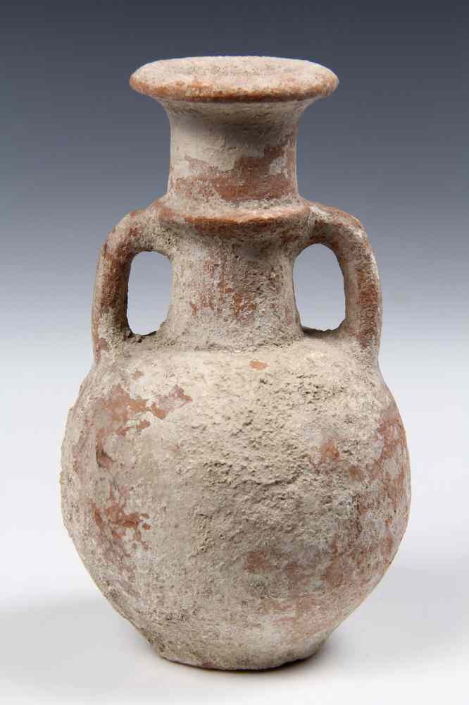 Appraisal: ANCIENT POTTERY - Small Two-Handled Terra Cotta Jug with flared