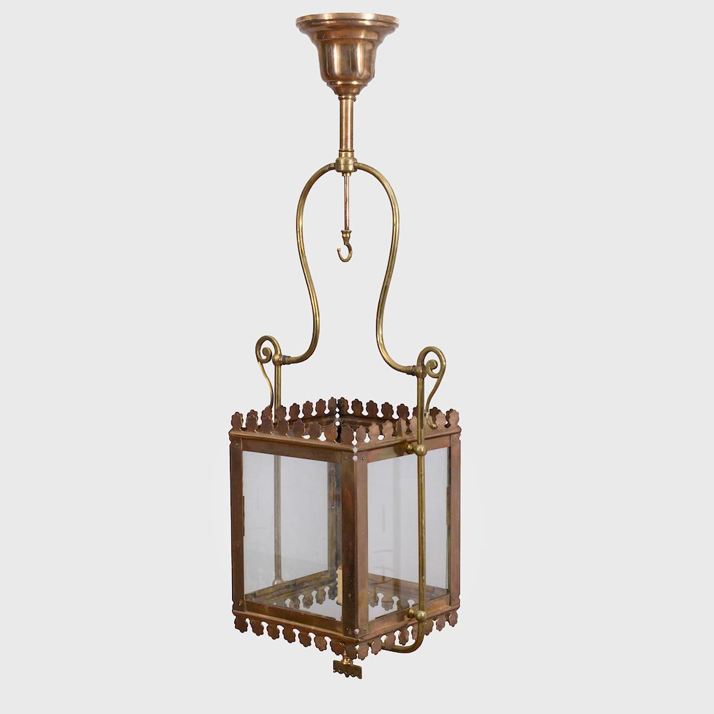 Appraisal: Brass and Glass Hall Lantern x x in Condition There