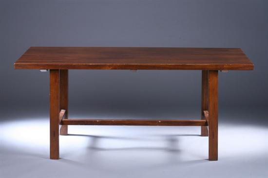 Appraisal: CONTEMPORARY WALNUT FARM TABLE Late th century Pottery Barn Rectangular