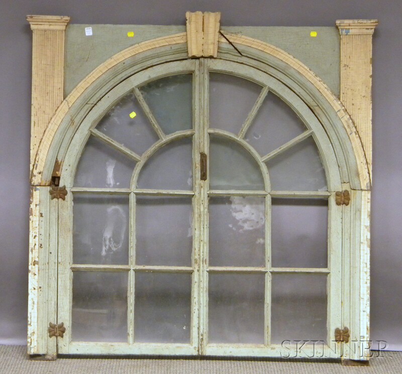 Appraisal: Painted Federal Glazed Arched Wood Double Cabinet Doors overall ht