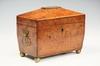 Appraisal: ENGLISH BURL TEA CHEST - Coffin Top English Tea Chest