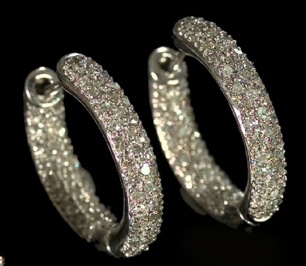 Appraisal: Pair of Fourteen-Karat White Gold Pave Diamond Hoop Earrings comprised