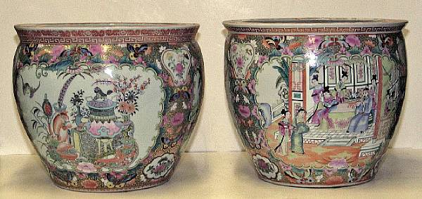 Appraisal: Two Chinese famille rose enameled porcelain jardinieres th Century Each