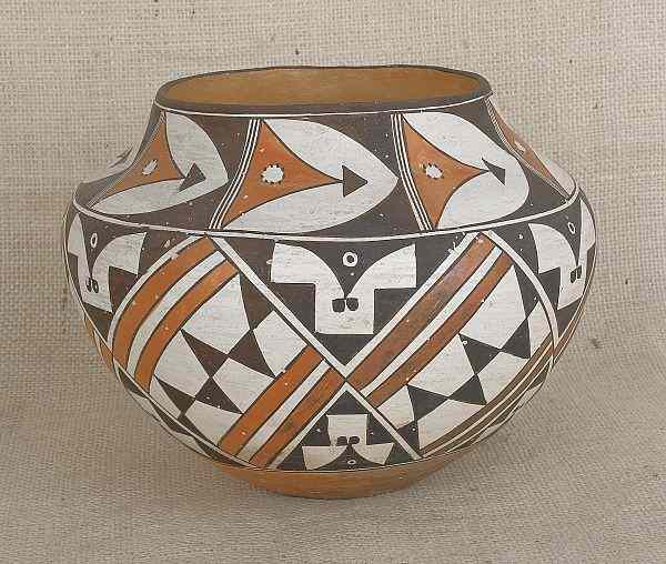 Appraisal: Acoma pottery olla with geometric decoration h dia