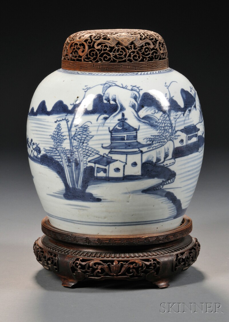 Appraisal: Blue and White Chinese Export Porcelain Ginger Jar late th