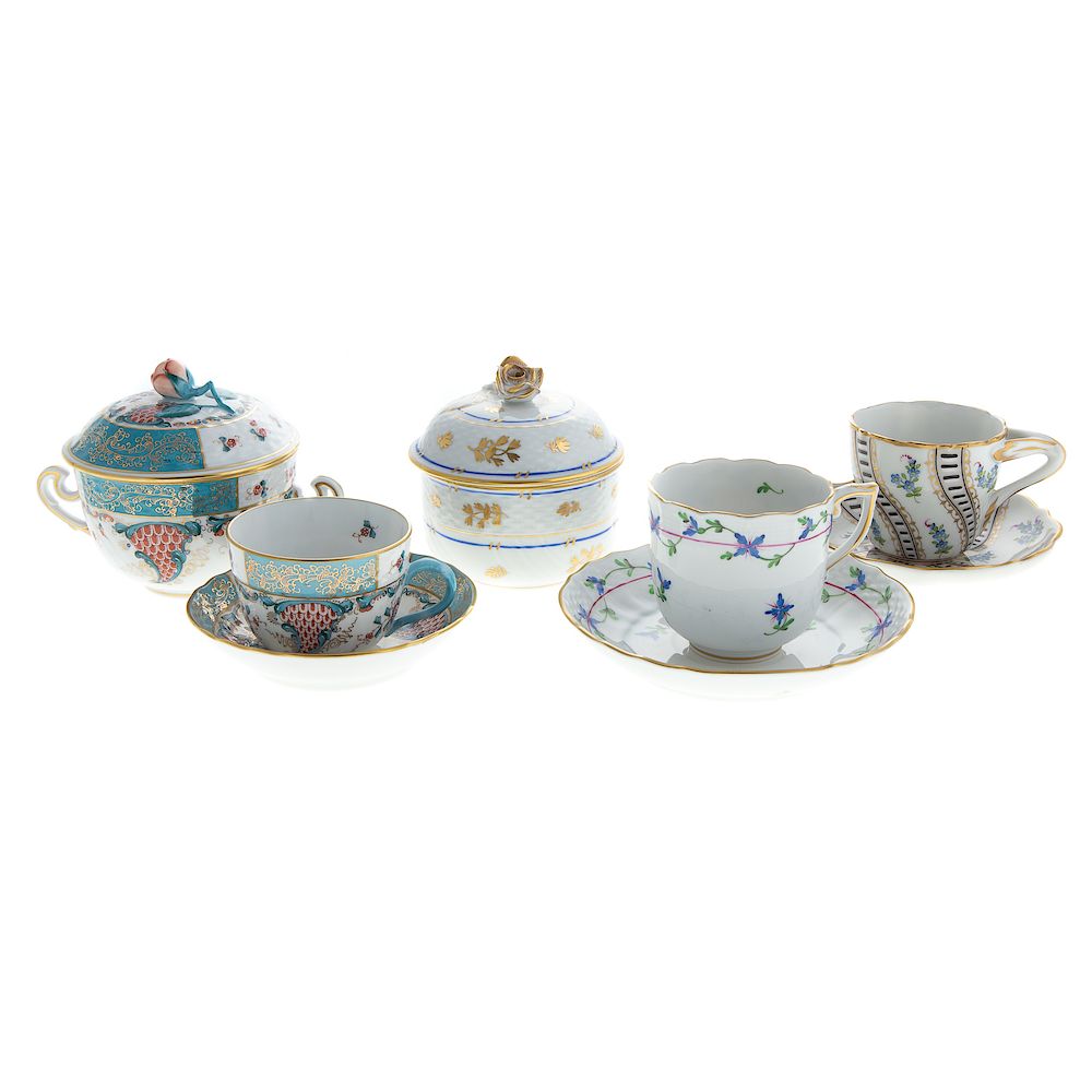 Appraisal: Eight Herend Porcelain Tea Articles includes Cornucopia sugar bowl and