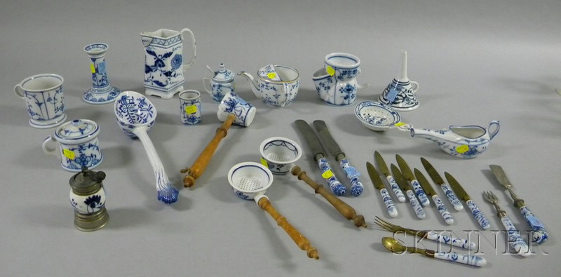 Appraisal: Twenty-eight Assorted Blue Onion Type Pattern Ceramic Items including a