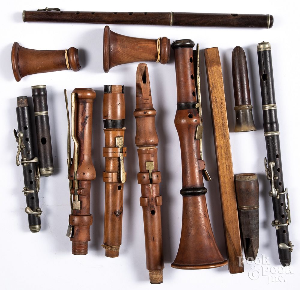 Appraisal: Group of early wood musical instruments Group of early wood