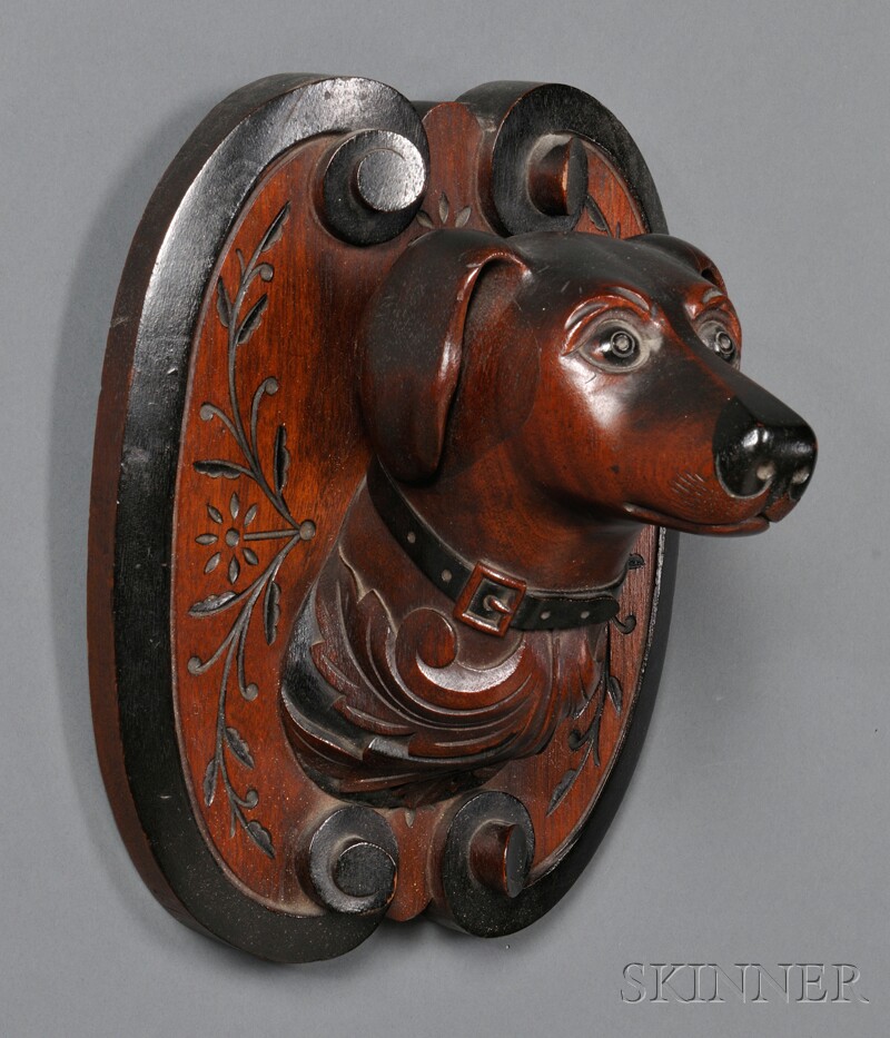 Appraisal: Carved Mahogany Dog Plaque America late th century fully carved