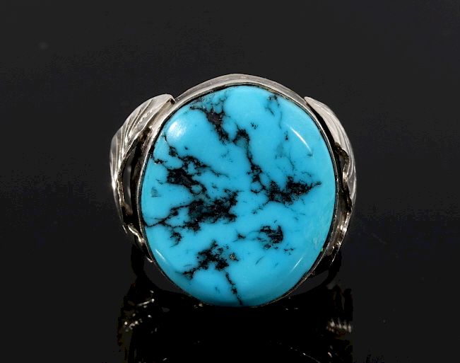 Appraisal: Navajo Signed Turquoise and Sterling Silver Ring Included in this