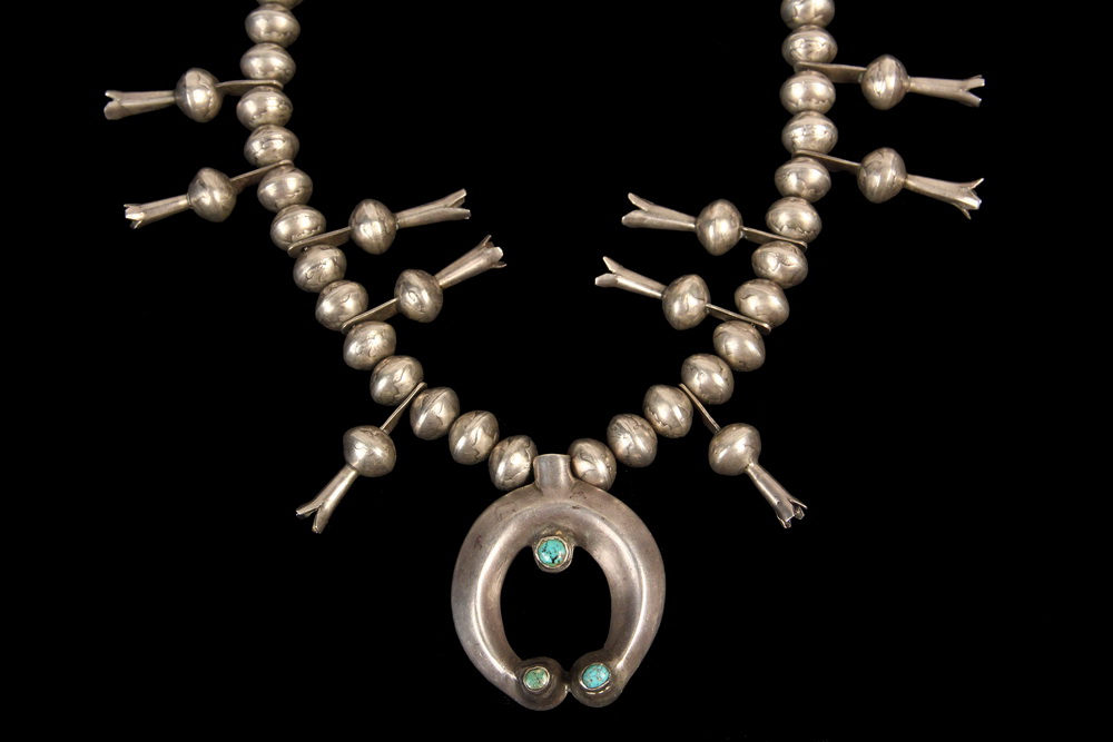 Appraisal: LADY'S NECKLACE - Navajo Crafted Silver and Turquoise Squash Blossom