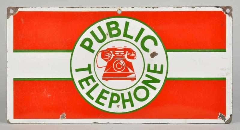 Appraisal: Porcelain Red Public Telephone -Sided Sign Condition Excellent Size -