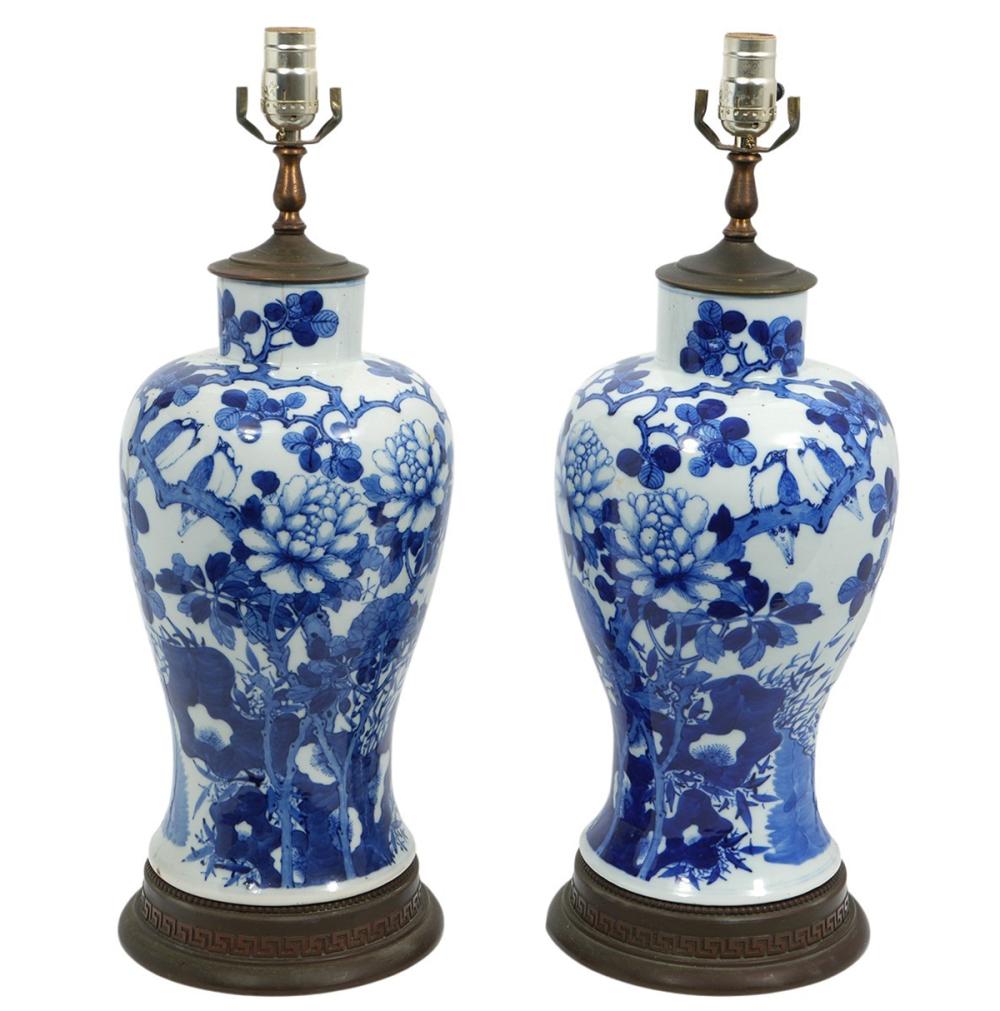 Appraisal: PR CHINESE BLUE WHITE PORCELAIN TABLE LAMPSPair of Chinese blue