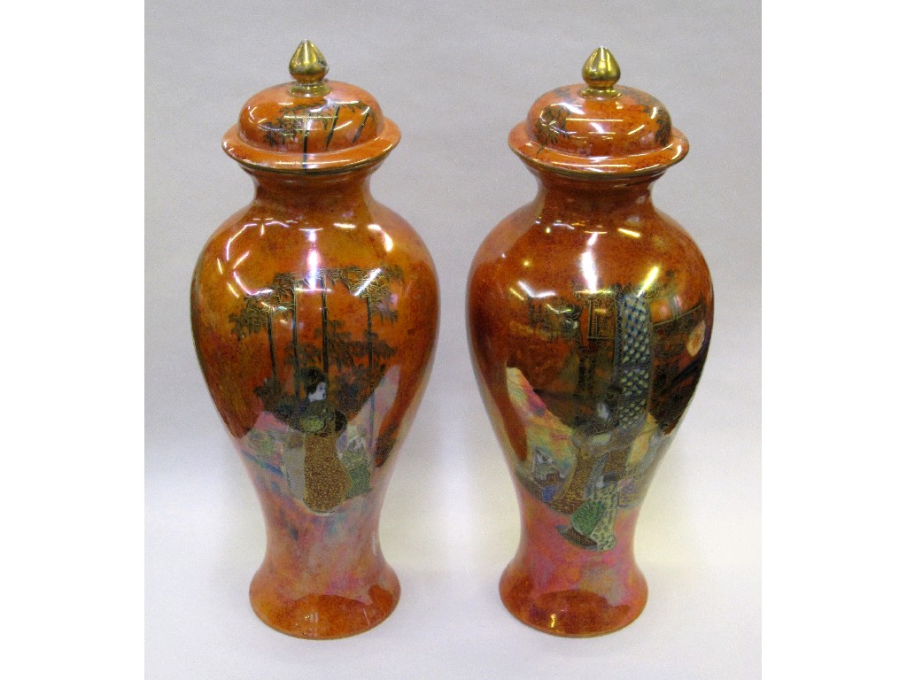 Appraisal: Pair of Wilton Ware tall jars and covers decorated with