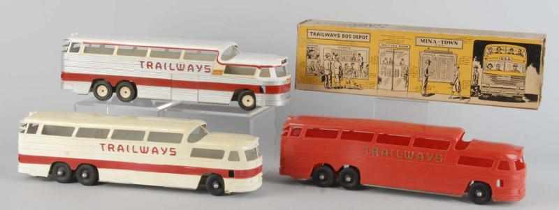 Appraisal: Lot of Plastic Trailways Bus Friction Toys Description Made by