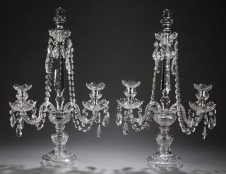 Appraisal: Crystal two light candelabra h Pair of crystal two light