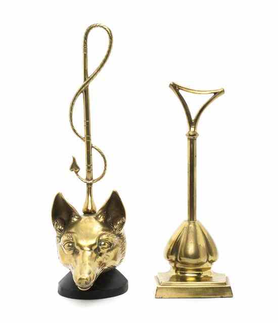 Appraisal: Two Brass Door Stops one depicting a fox head below