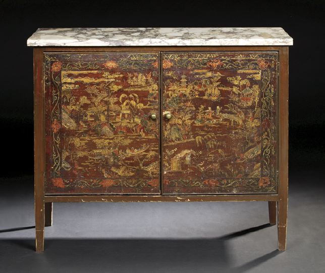 Appraisal: French Chinoiserie Faux-Bois and Marble-Top Commode a Vantaux early th