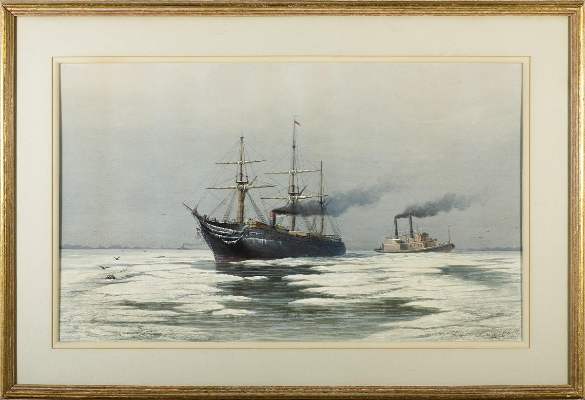 Appraisal: GEORGE EMERICK ESSIG AMERICAN - WATERCOLOR VIEW OF TWO STEAMSHIPS