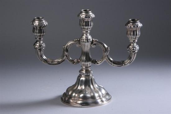 Appraisal: GERMAN SILVER THREE-LIGHT CANDELABRUM Gebr der Deyhle Spreading foot with