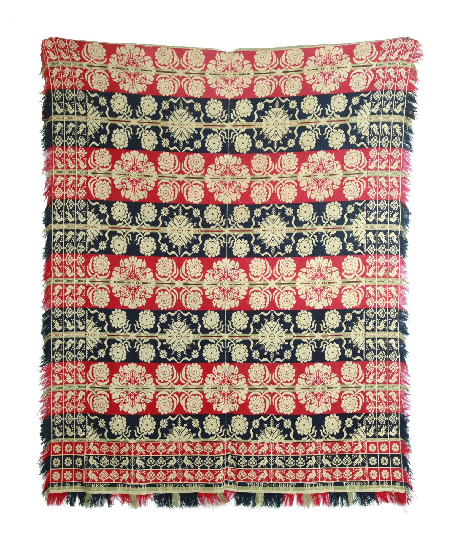 Appraisal: JACQUARD COVERLET Probably Pennsylvania or Ohio wool and cotton Two-piece