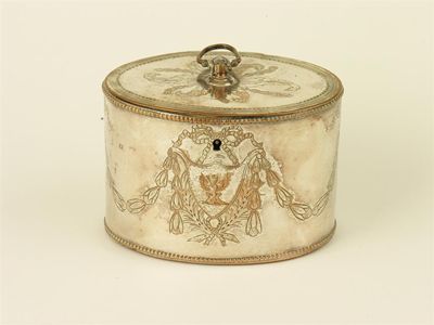 Appraisal: A Victorian silver plated oval tea caddy engraved with a