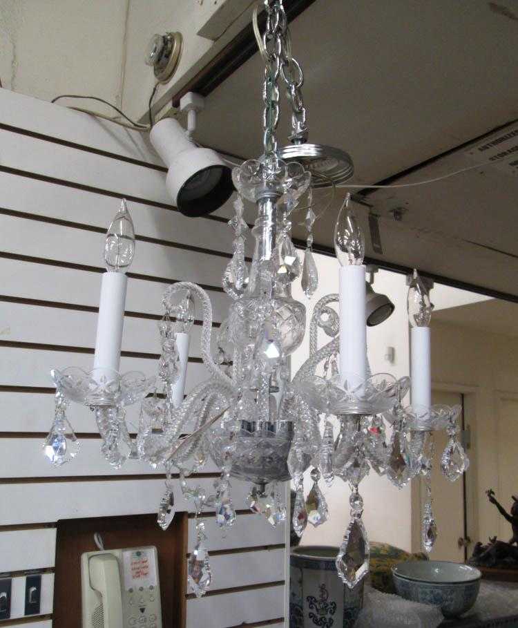 Appraisal: SMALL FIVE-LIGHT CRYSTAL CHANDELIER H x D