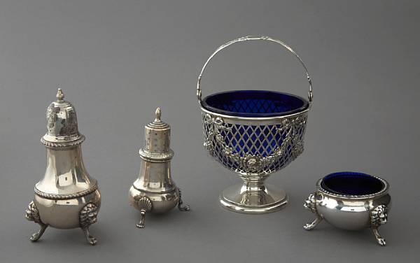 Appraisal: A group of American sterling salt cellars and casters Comprising