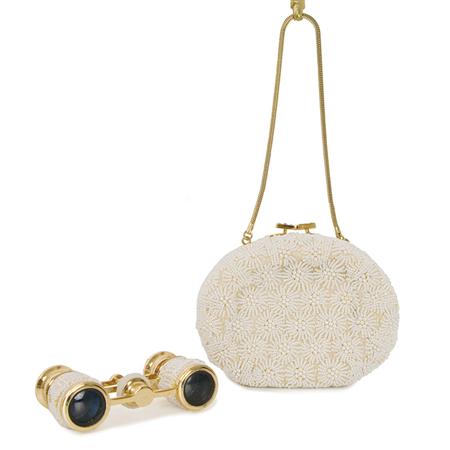 Appraisal: Faux Pearl Beaded Pair of Opera Glasses and Evening Bag