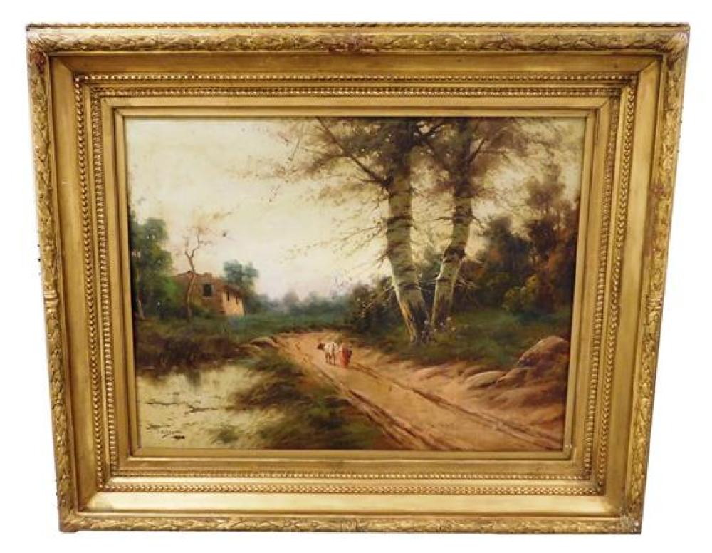 Appraisal: Continental pastoral scene th early th C oil on canvas