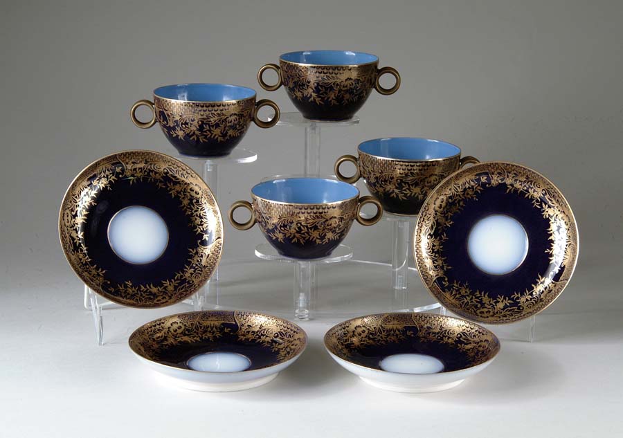 Appraisal: SET OF FOUR EXQUISITE COBALT HAVILAND LIMOGE BOUILLON CUPS SAUCERS