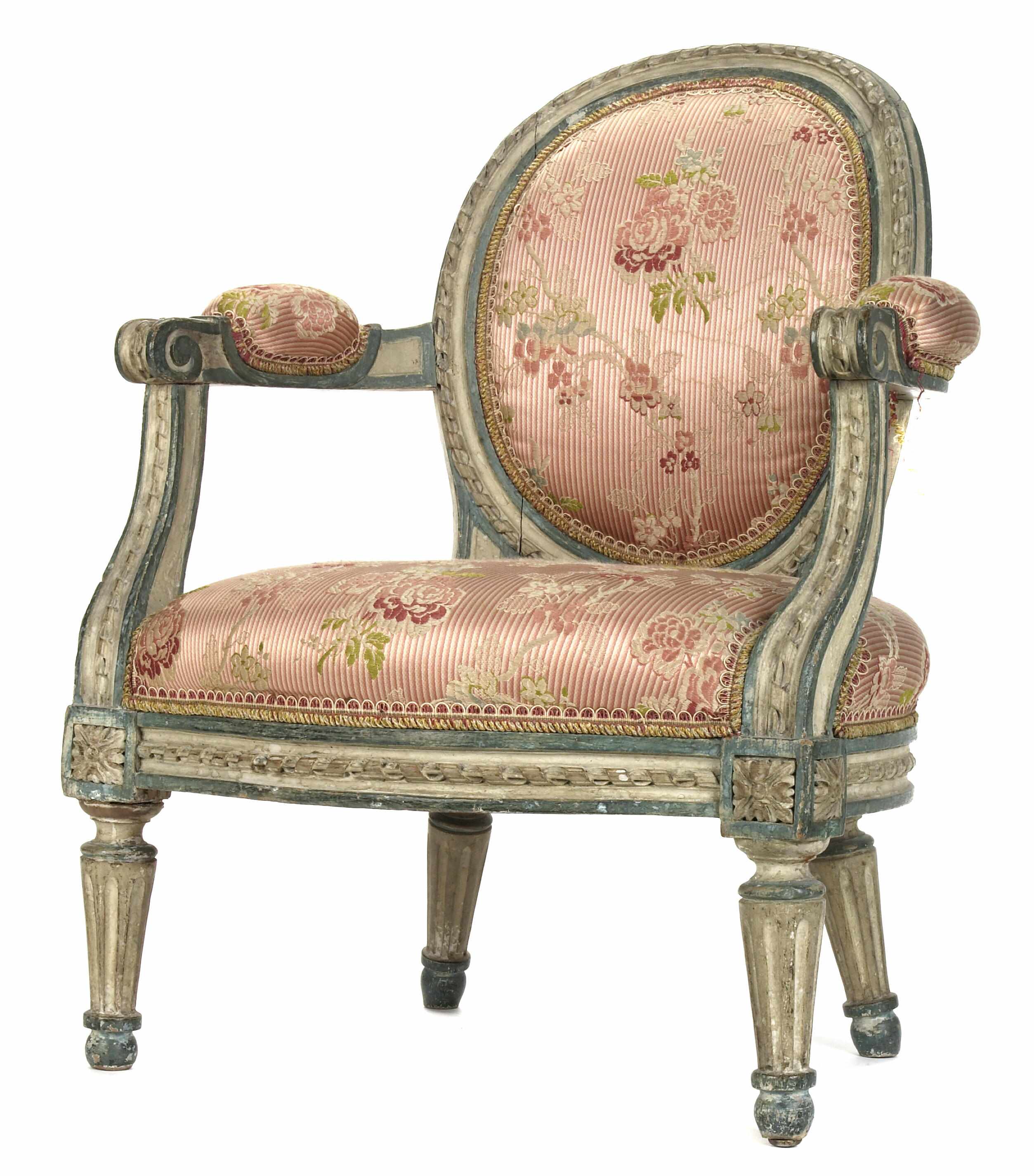 Appraisal: Property of various owners A Louis XVI polychromed petit fauteuil