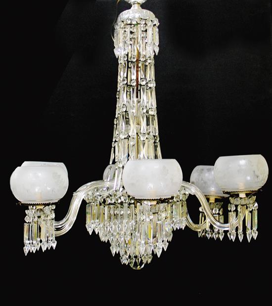 Appraisal: Victorian crystal six-light chandelier late th century center stem issuing