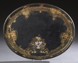 Appraisal: Large English Oval Tole Tray th c with gilt f