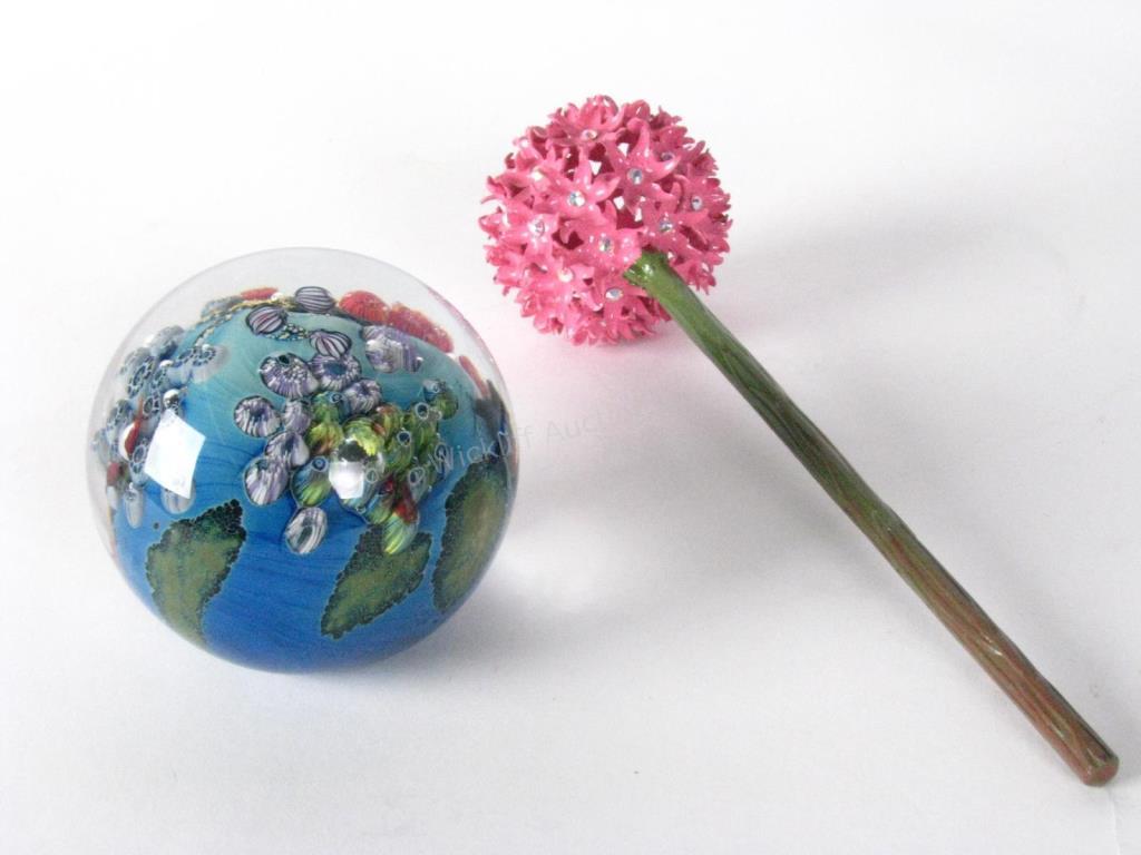 Appraisal: Josh Simpson Art Glass Inhabited Planet series paperweight depicting the