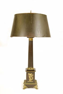 Appraisal: A bronze and ormolu table lamp raised on paw feet