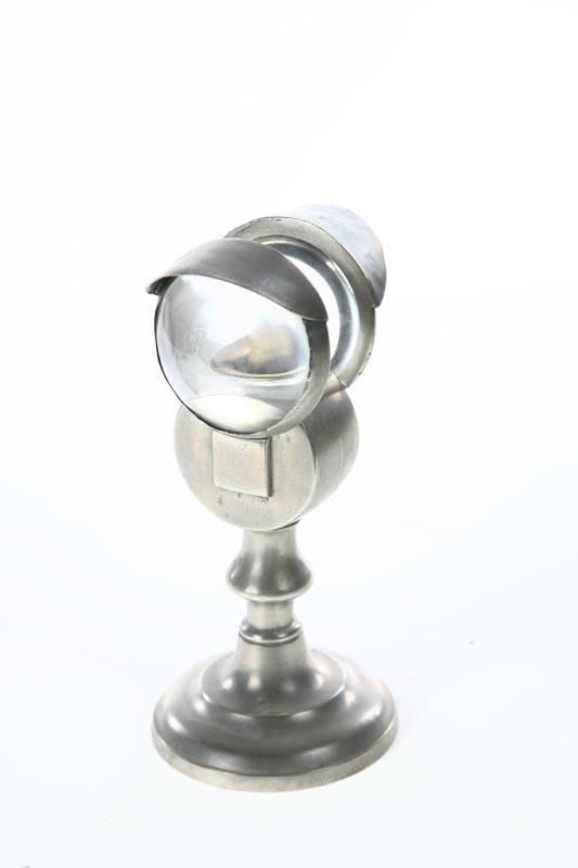 Appraisal: PEWTER LAMP American mid th century Lamp with double glass